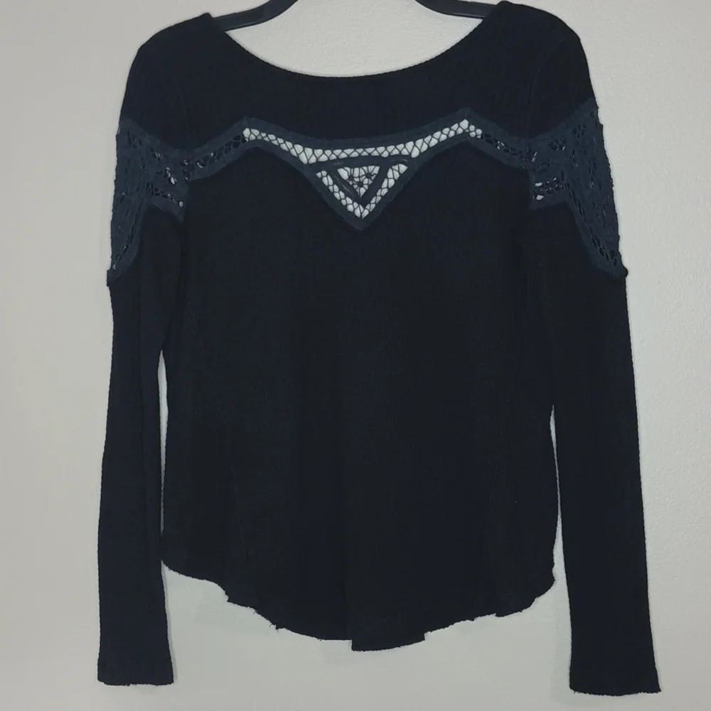 Free People Black Day Dream Lace Thermal Top